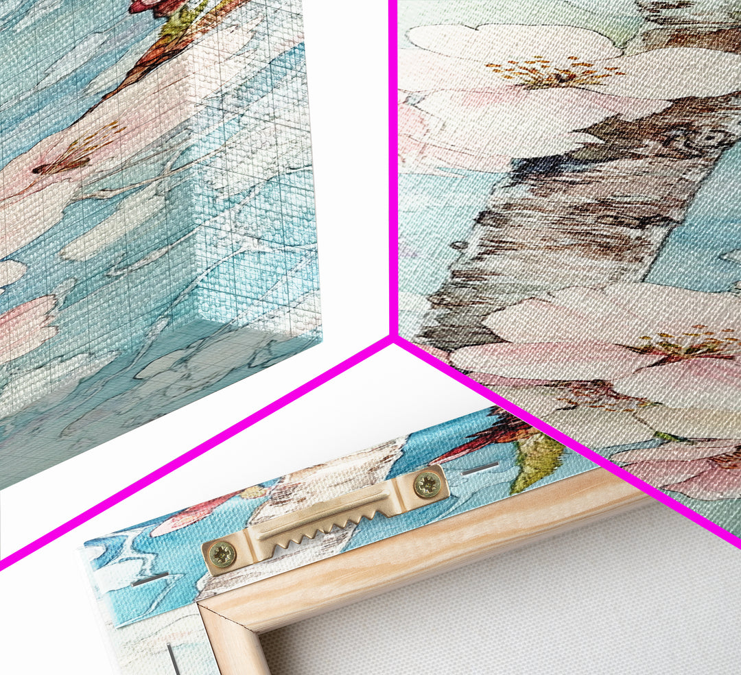 Blossoming Sakura Tree Branch Artwork - Framed Canvas Print for Japanese Wall Art, Cherry Blossom Decor, Pink Floral Art, Botanical Wall Print