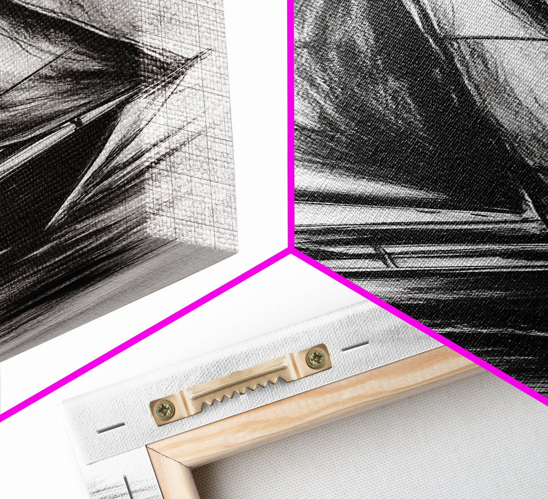 Charcoal Sketch of a Sailboat, Framed Canvas Print, Nautical Decorl Nautical Wall Art, Sailboat Painting, Sail Boat Art, Tall Skinny Wall Art