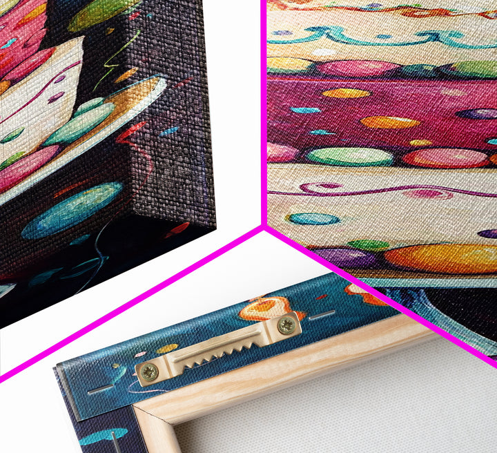 Cute Painting Print of a Birthday Cake - Framed Canvas - Preppy Dorm Room Decor - Wedding Decor - Birthday Cake Wall Art - Kitchen Decor