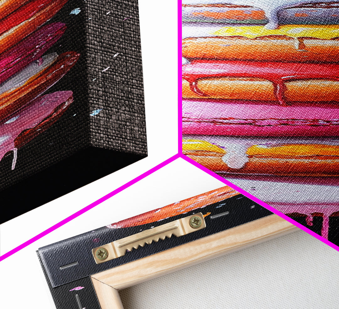 Cute Oil Painting Print of Macaroons - Kitchen Wall Art - Kitchen Decor - Framed Canvas Print - Preppy Kitchen Art - Girly Decor - Food Painting