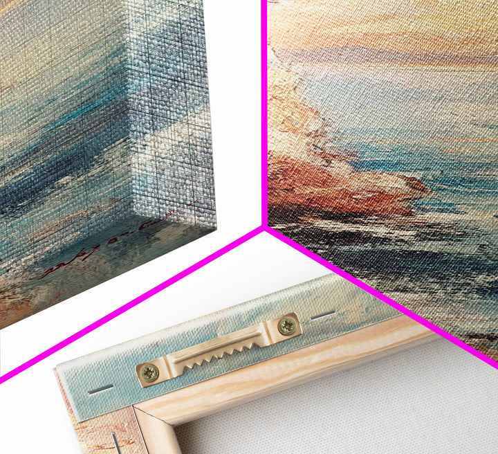 Nautical Landscape Painting Print, Framed Canvas, Beautiful Sunset Over The Coast, Coastal Decor, Tall Narrow Art, Skinny Wall Art