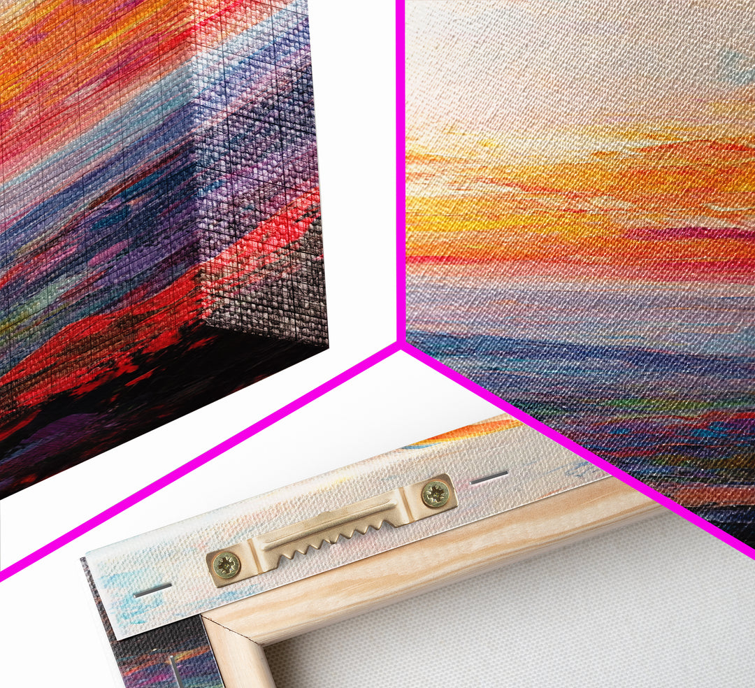 Abstract Oil Painting Print of a Sunset Over The mountains - framed canvas - ready to hang - tall narrow wall art - skinny accent piece wall art