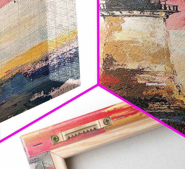 Canvas Print of Vibrant Lighthouse Painting with Nautical Decor, Coastal Wall Art, Bright Sunset, Above Couch Art, Tall Skinny Art, Seascape Painting, Gift Idea