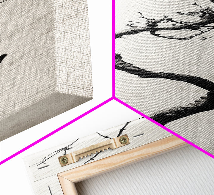 Framed Canvas Print of Minimalist Birch Tree Art in Black and White, Wabi Sabi Art, Rustic Wall Art, Above Bed Wall Art, Tall Skinny Art, Japanese Aesthetic
