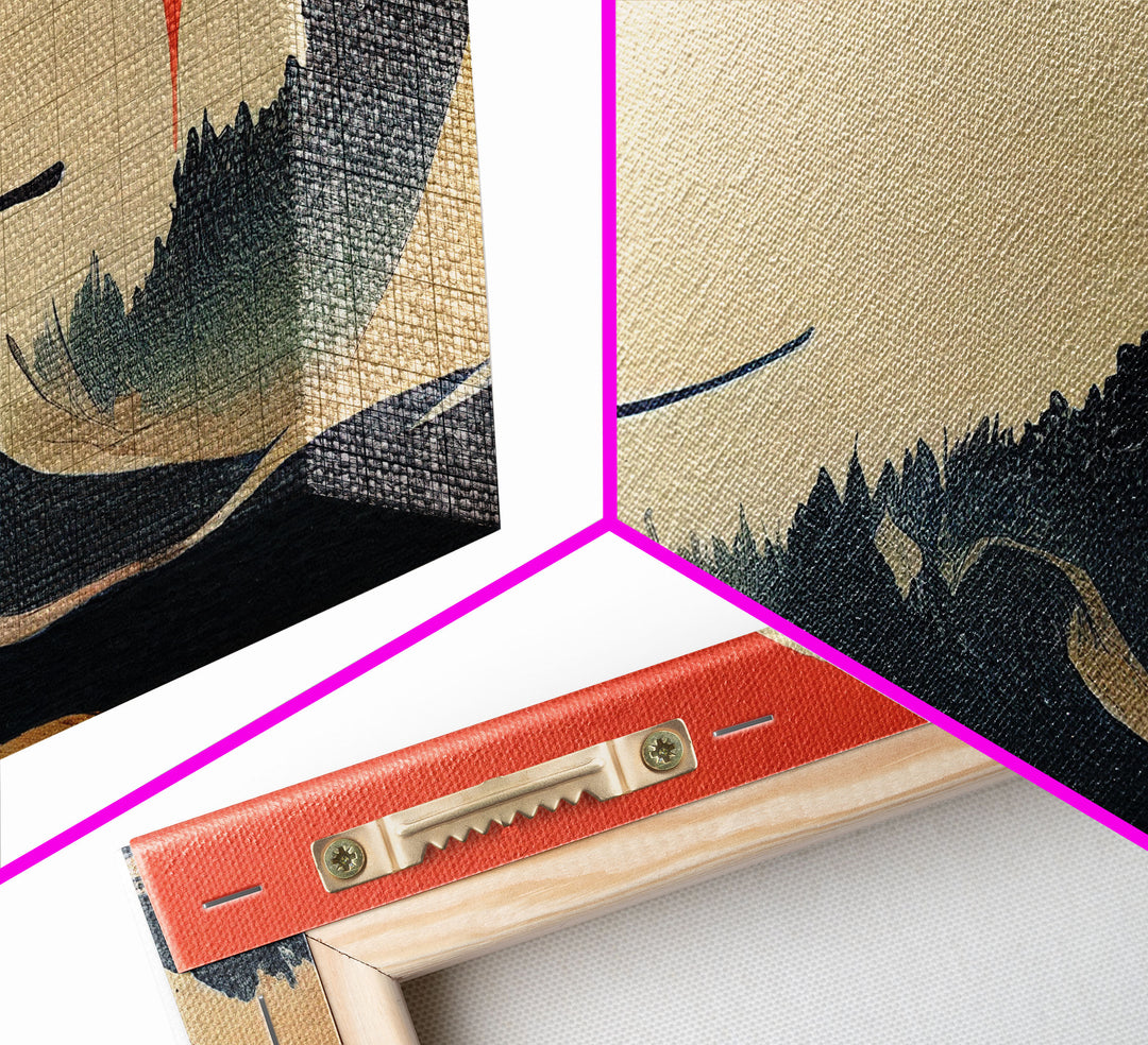 Japanese Samurai Fighting A Tidal Wave, ready to hang canvas print wall art, framed canvas wall art, mancave decor