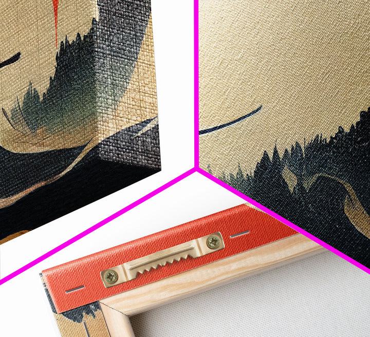 Japanese Samurai Fighting A Tidal Wave, ready to hang canvas print wall art, framed canvas wall art, mancave decor