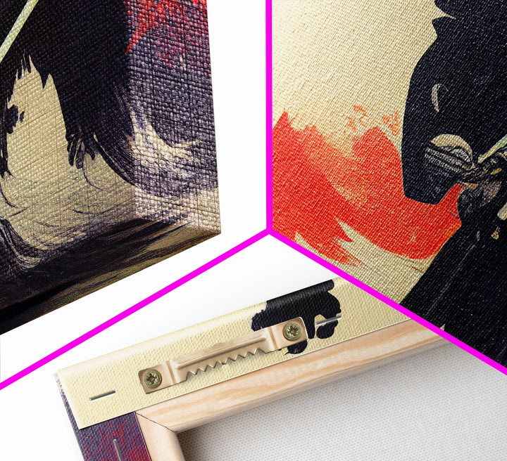 Japanese Samurai Superimposed Over Mountains, ready to hang canvas print wall art, framed canvas wall art, mancave wall art