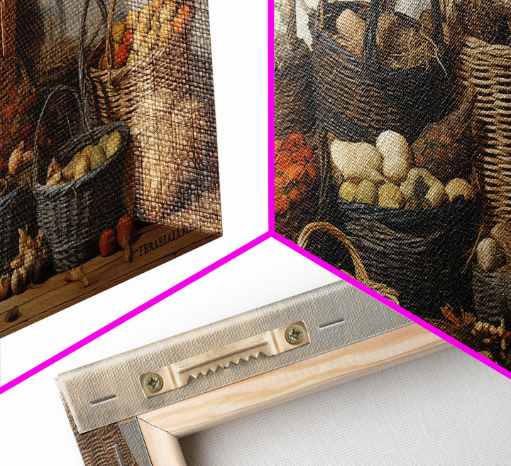 Cornucopia Wall Art, Basket Wall Decor Framed Canvas Print, Boho Wall Art, Wicker Round Bowl Art, Wicker Wall Art Print, Fall Decor