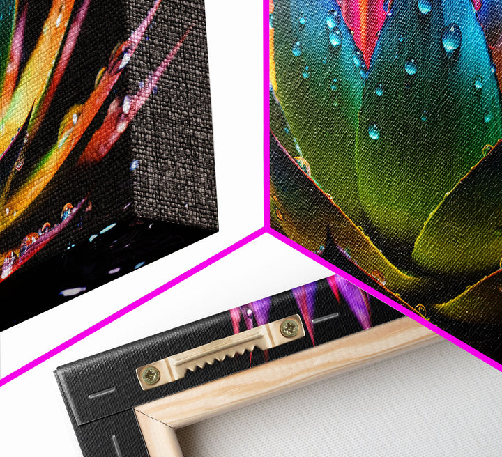 Rainbow Agave With Dew Drops, Modern Art, Framed Canvas Print,  Surreal Art, Southwestern Decor, Farmhouse Art, Desert Themed Art