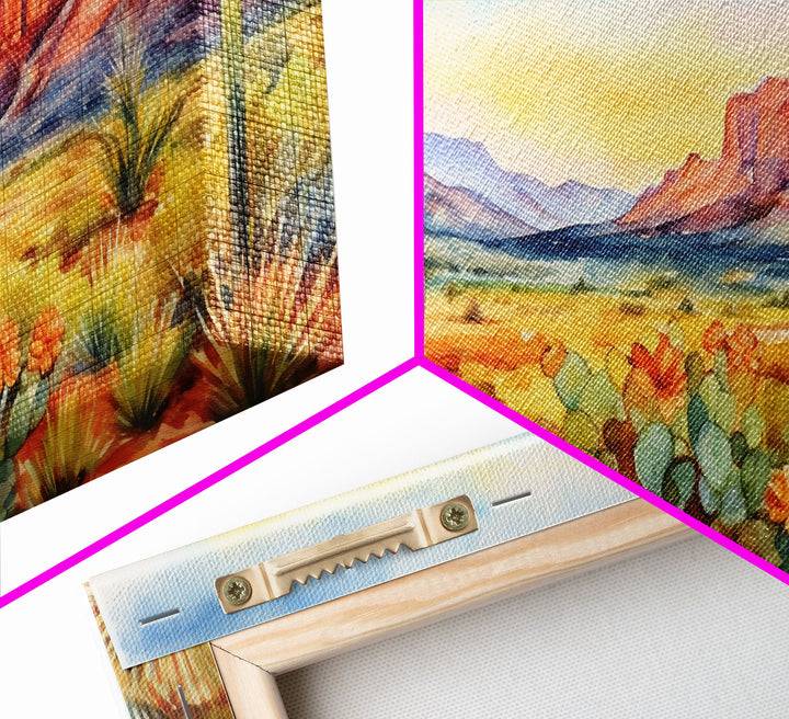 Boho Whimsical Wall Art, Pastel Desert Print, Framed Canvas Art, Unique Wall Art, Minimalist MCM Style Wall Art, Landscape Painting