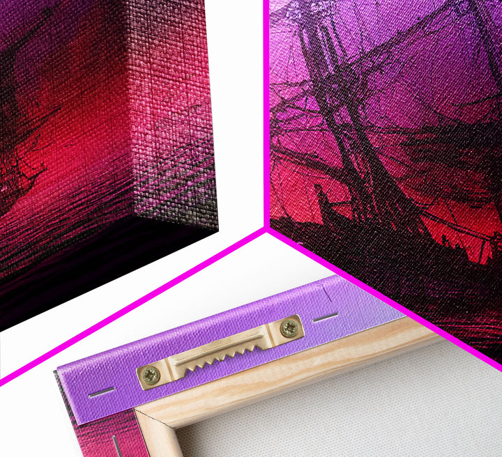 Outrun Style Ghost Ship, Abandoned Pirate Ship, ready to hang canvas print, framed art, cool unique wall decor