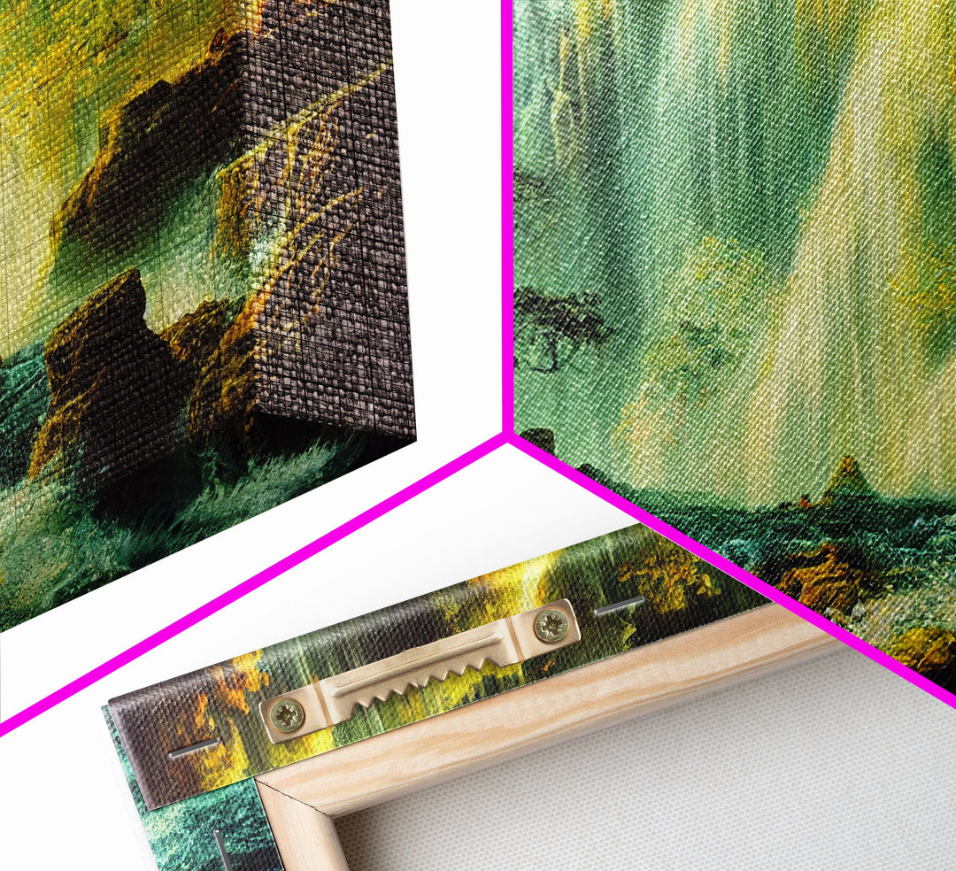 High Fantasy Wall Art, Secret Waterfall, ready to hang canvas print, framed art