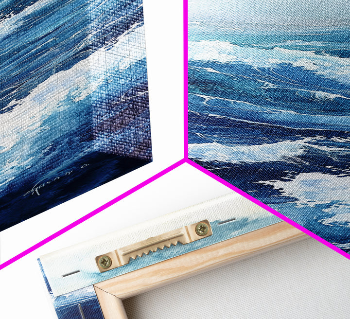 Ocean Waves Canvas Print Coastal Wall Art Nautical Decor Seascape Painting Above Bed Art Living Room Art Blue Green Wall Gift