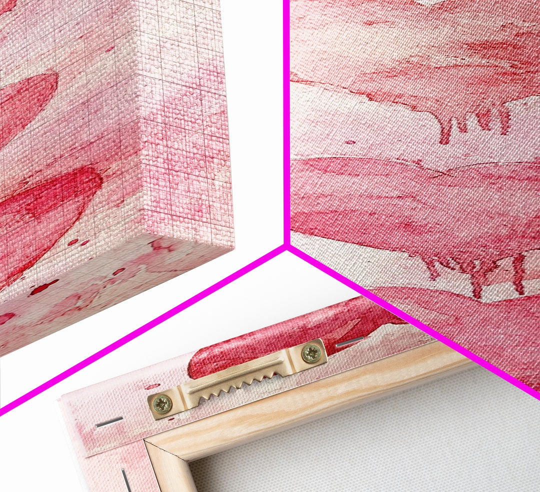 Watercolor Dripping Hearts Framed Canvas Print, Romantic Pink Abstract Art, Light Pink Wall Decor Valentine’s Day Gift Bedroom Art