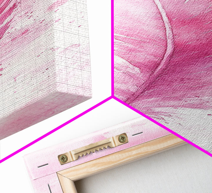 Pink Feather Artwork Framed Canvas Print, Vertical Whimsical Art Light Pink Decor, Boho Minimalist Gift Bedroom and Dorm Wall Art