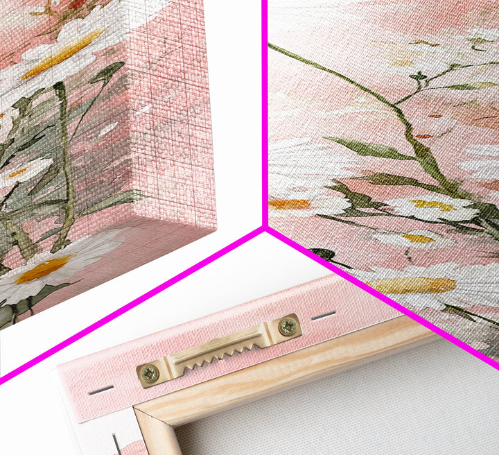 Daisy Canvas Print Wildflower Painting Rustic Floral Art Farmhouse Decor Light Pink Vertical Wall Art Bedroom Gift Idea Botanical Prints