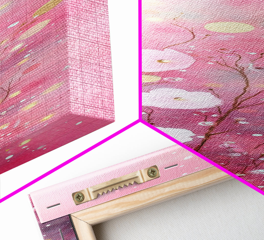 Ethereal Wildflower Painting Framed Canvas Print Featuring Dreamy Pink Abstract Art Perfect Living Room and Boho Aesthetic Spaces