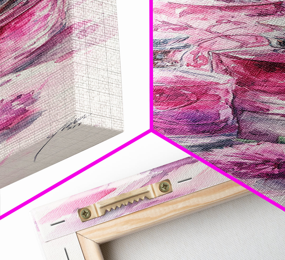 Perfume Bottles Canvas Print - Elegant Pink Abstract Art, Feminine Glass Bottles Artwork, Gift Idea for Her, Bedroom Wall Decor
