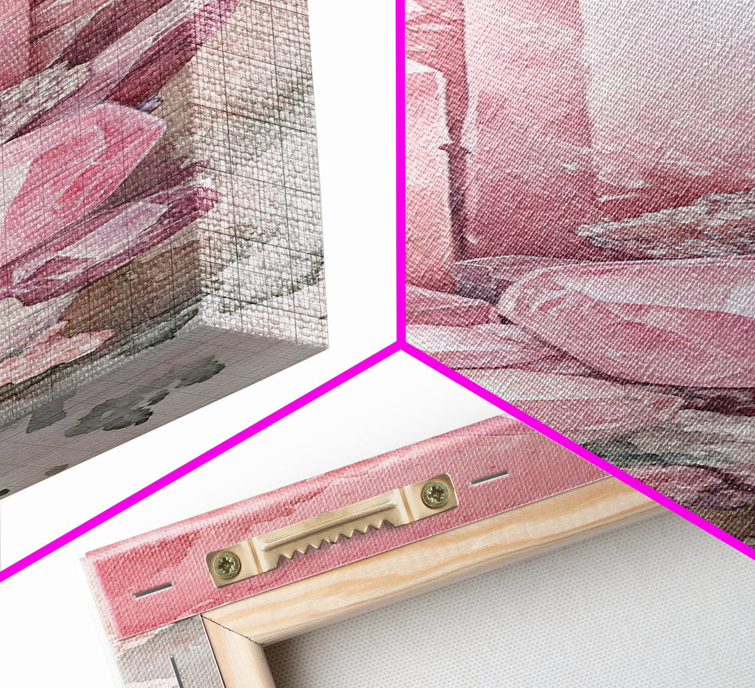 Rose Quartz Crystal Canvas Print - Gemstone Painting in Light Pink Tones, Healing Energy Inspired Wall Art, Boho Room Decor