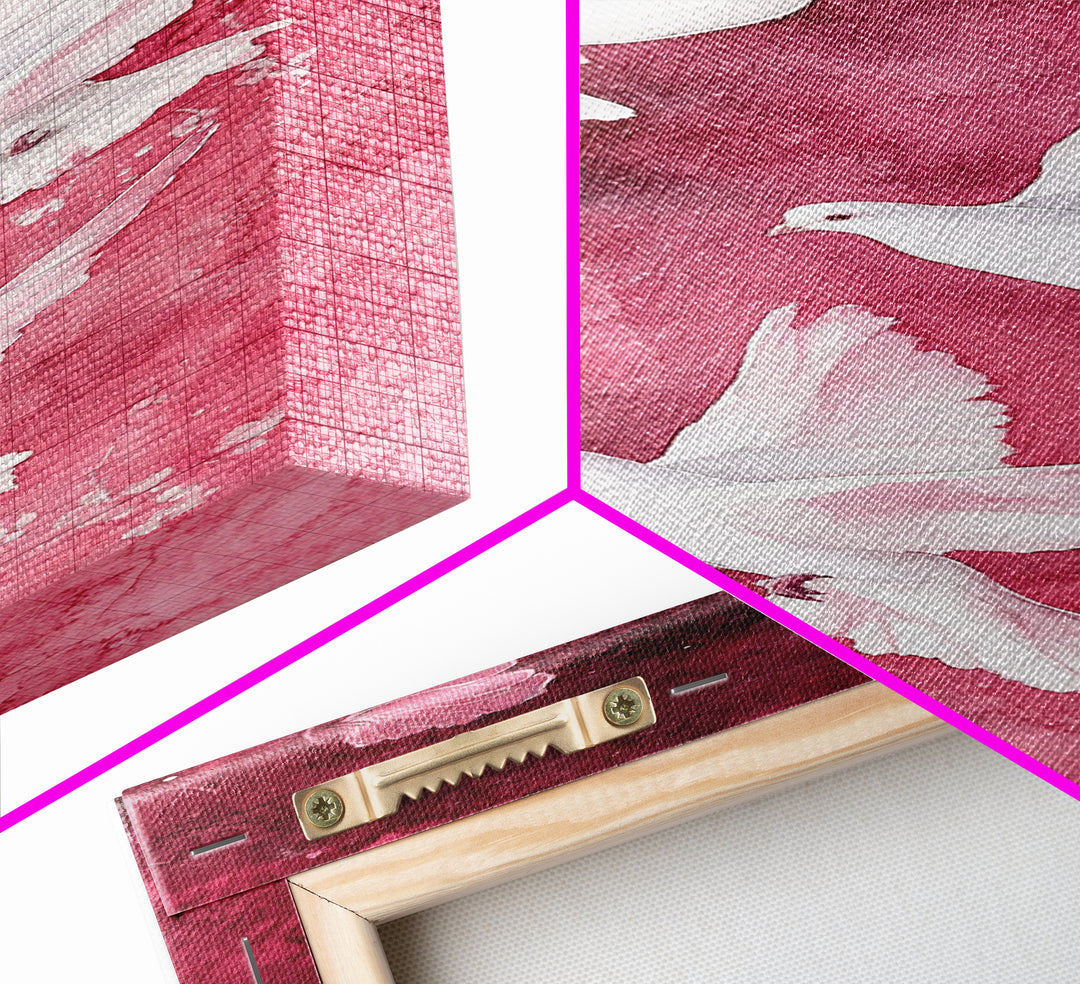 White Doves Canvas Print - Angel Art Prints on Burgundy Background, Symbolic Bird Art, Light Pink Abstract Vertical Wall Decor