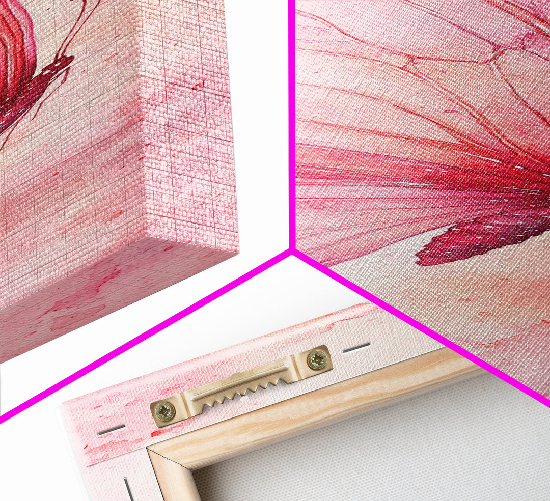 Butterfly Side View Framed Canvas Print Pink Wall Art Light Pink Wall Art Vertical Wall Art Rustic Decor Above Couch Art