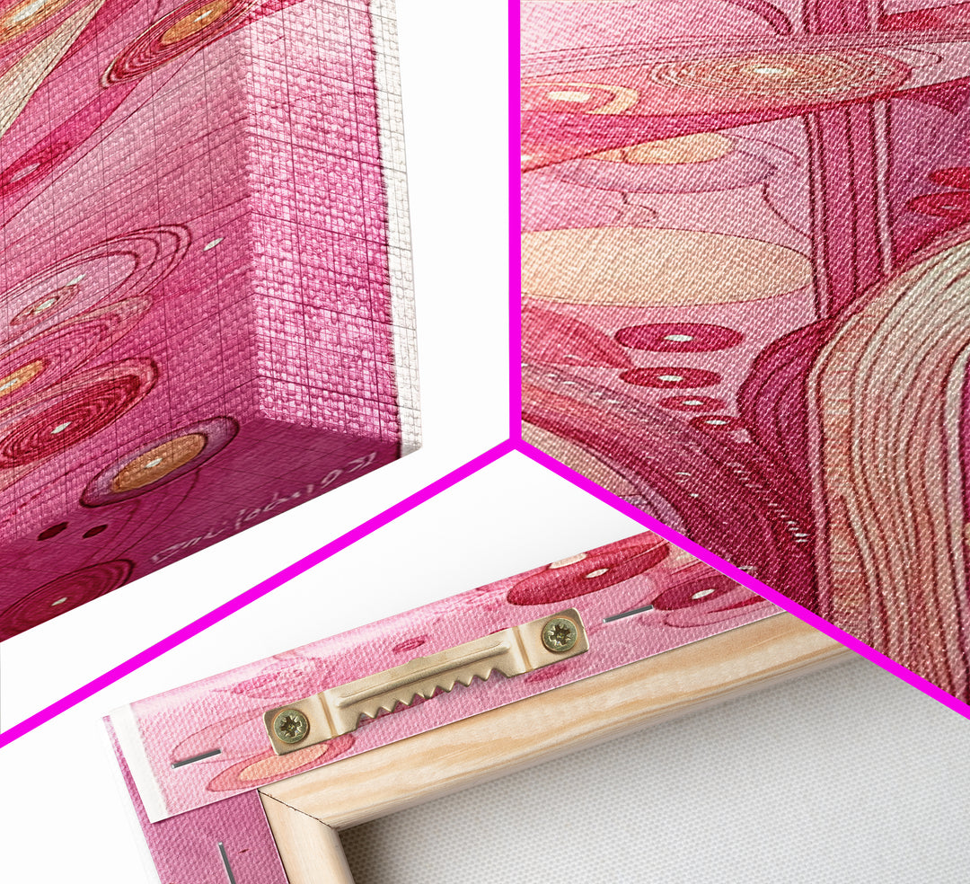 Abstract Botanical Framed Canvas Print Art Nouveau Print Pink Wall Art Whimsical Art Bedroom Decor Vertical Wall Art Boho Art