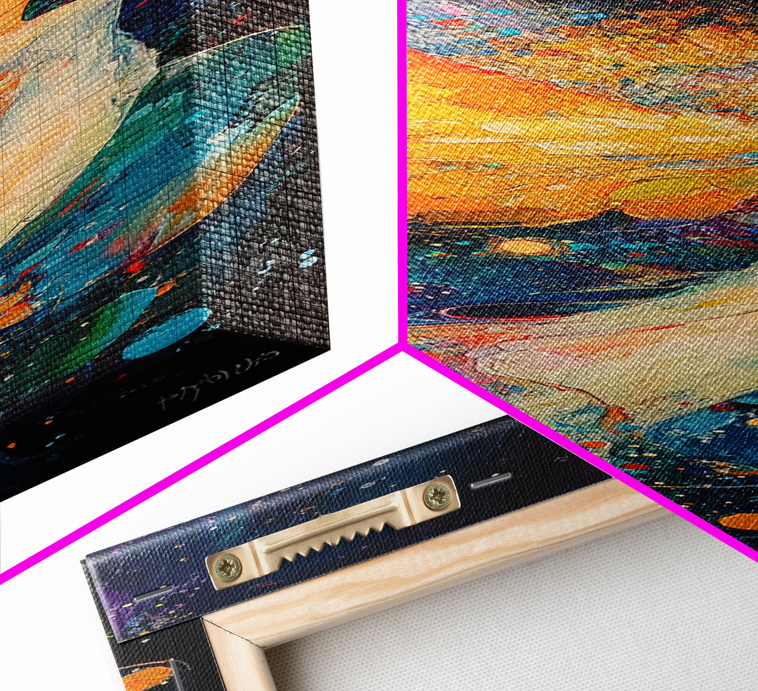 Abstract Angel Framed Canvas Print with Vibrant Colors, Phoenix Metal Art, Long Narrow Wall Art, Living Room Art, Vertical Wall Art