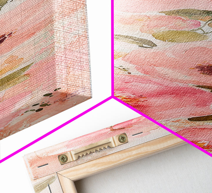 Delicate Floral Wildflower Framed Canvas Print Light Pink Botanical Prints Vertical Wall Art Tall Narrow Art Rustic Living Room Art