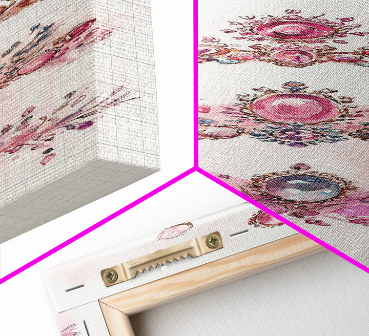 Royal Pink Tiara Framed Canvas Print Princess Gemstone Painting Feminine Wabi Sabi Art Vertical Wall Art Elegant Home Decor