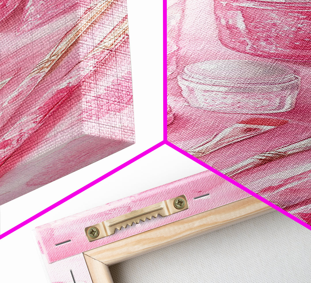 Pastel Pink Beauty Tools Canvas Print Feminine Wall Art Light Pink Bathroom Decor Makeup Lover Rustic Vertical Artwork Girly