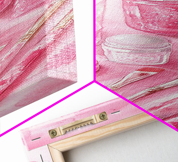 Pastel Pink Beauty Tools Canvas Print Feminine Wall Art Light Pink Bathroom Decor Makeup Lover Rustic Vertical Artwork Girly