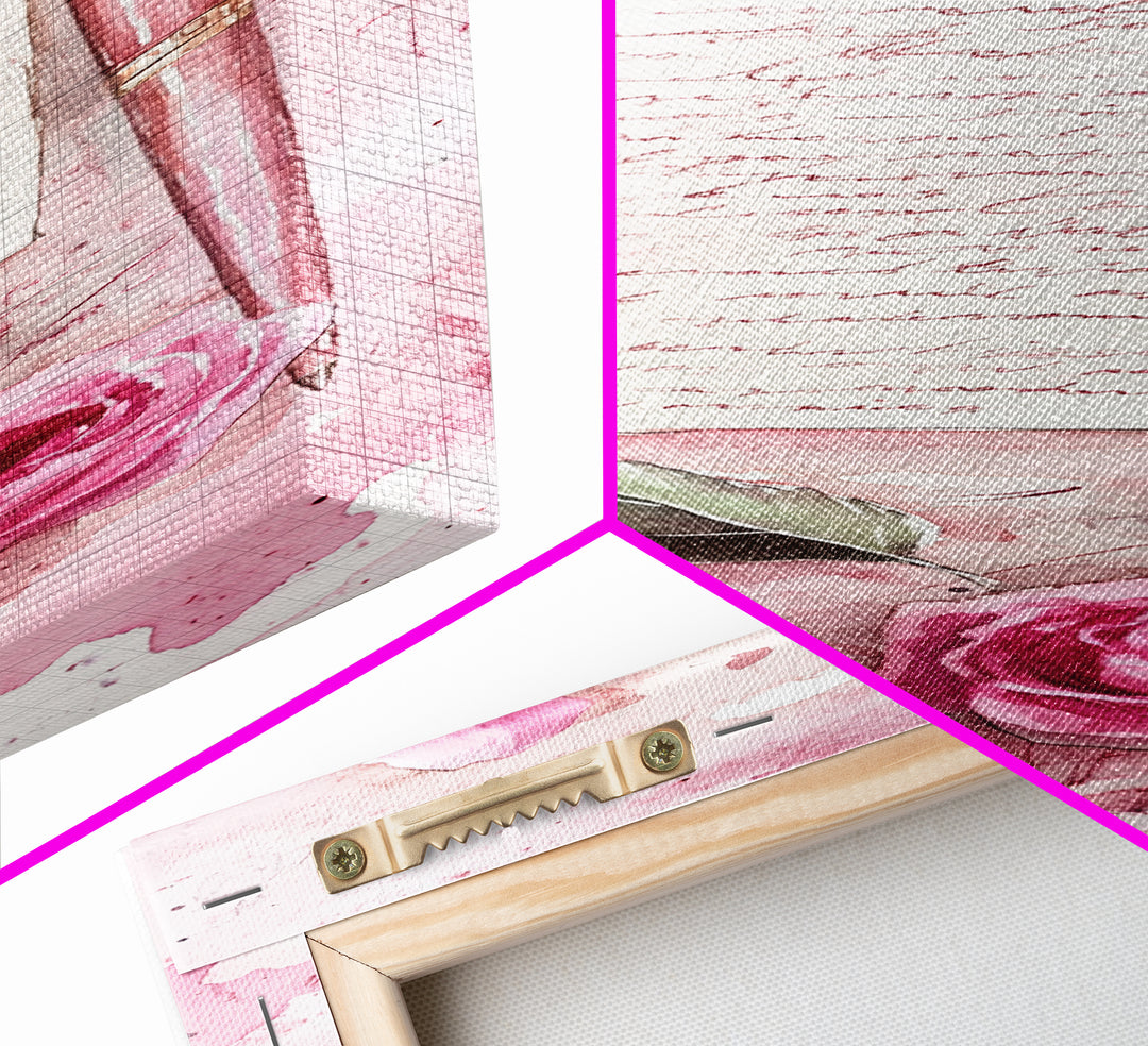 Romantic Pink Rose Painting Framed Canvas Print, Light Pink Wall Art, Floral Bedroom Art, Gift Idea For Her, Rose Botanical Prints