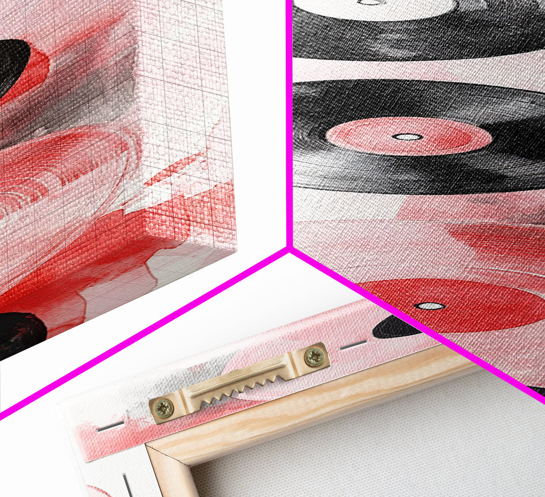 Abstract Vinyl Records Canvas Print, Retro Music Lover Wall Art, Light Pink Minimalist Art, Vertical Skinny Living Room Decor