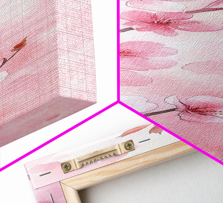 Delicate Cherry Blossom Framed Canvas Print Featuring Japanese-Inspired Botanical Prints for Bedroom or Living Room Wall Art