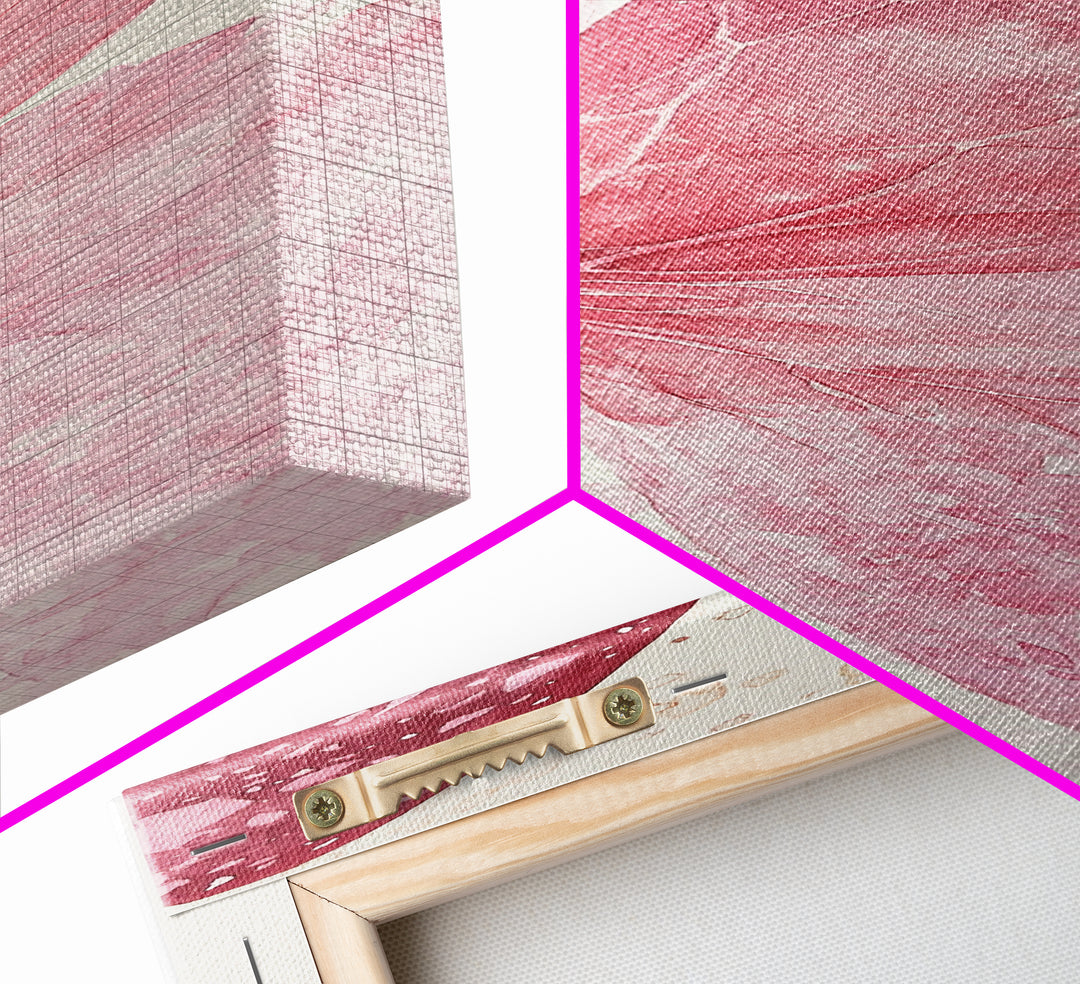 Pink Butterfly Whimsical Art Framed Canvas Print, Cherry Blossom Painting with Light Pink Abstract Style, Minimalist Vertical Wall Art