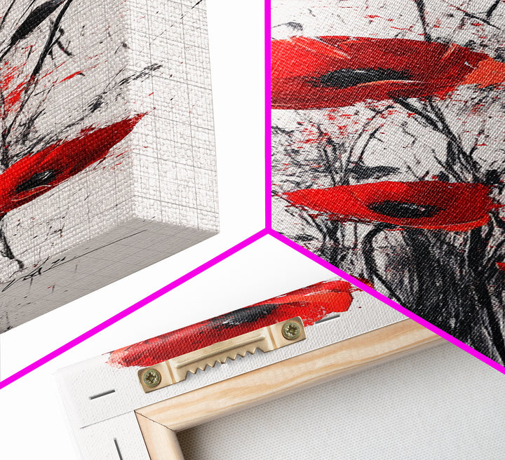 Bright Red Poppy Flower Art Framed Canvas Print Wildflower Painting Botanical Prints Modern Office Rustic Farmhouse Art