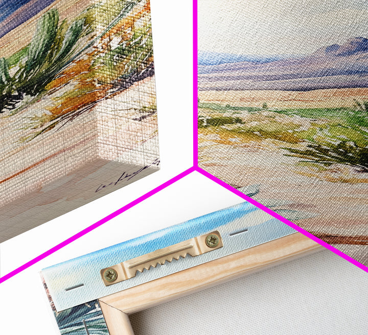 Desert Landscape Framed Canvas Print, Southwest Rustic Wall Art, Cactus Painting, Farmhouse Living Room Decor, Gift Idea for Him