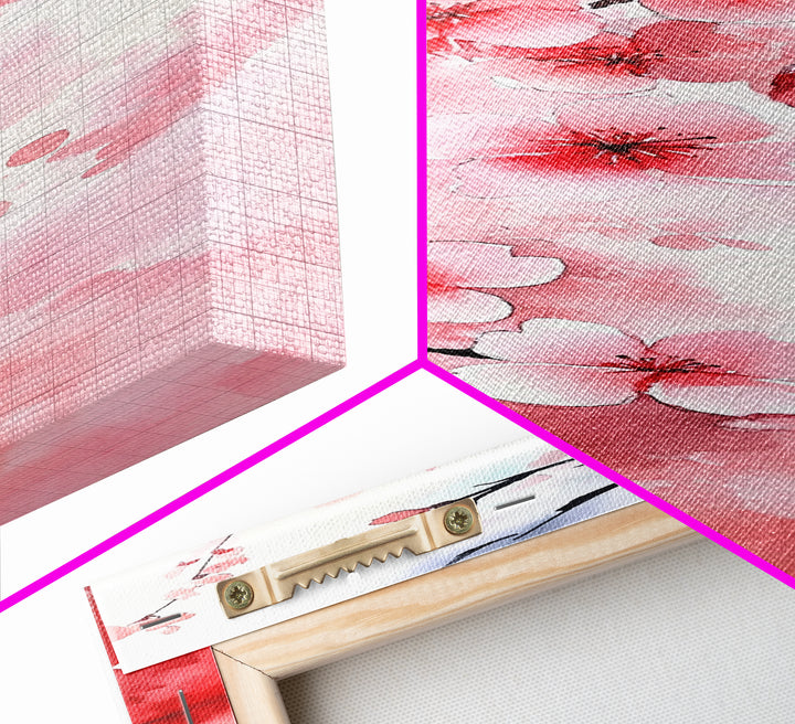 Cherry Blossom Framed Canvas Print, Japanese Inspired Wall Art, Pink Botanical Artwork, Minimalist Living Room Decor, Gift Idea