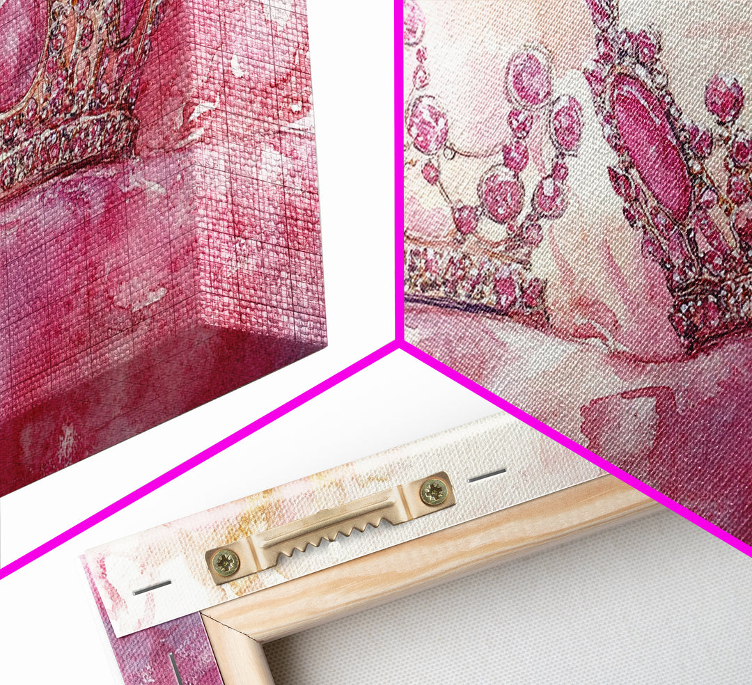 Royal Crown Canvas Print, Pink Jewel Artwork, Glamorous Feminine Style, Bedroom Wall Decor, Princess Themed Whimsical Art Gift Idea