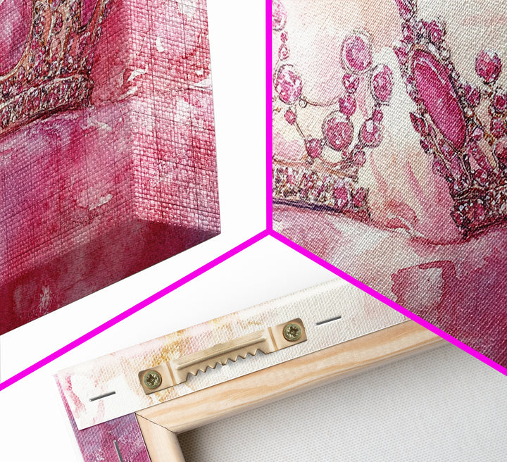 Royal Crown Canvas Print, Pink Jewel Artwork, Glamorous Feminine Style, Bedroom Wall Decor, Princess Themed Whimsical Art Gift Idea