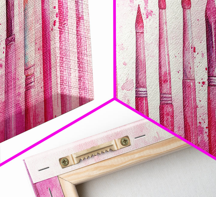 Artistic Brushes Canvas Print Pink Abstract Art Tools Studio Decor Light Pink Wall Art Boho Minimalist Wabi Sabi Artist Gift Idea