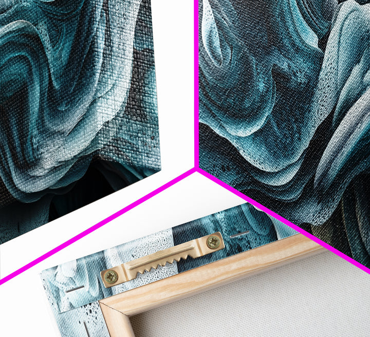 Blue Textured Wave Art Framed Canvas Print, Geometric Wall Art, Abstract Coastal Art, Sage Green Wall Art, Bedroom Art, Vertical Wall Art