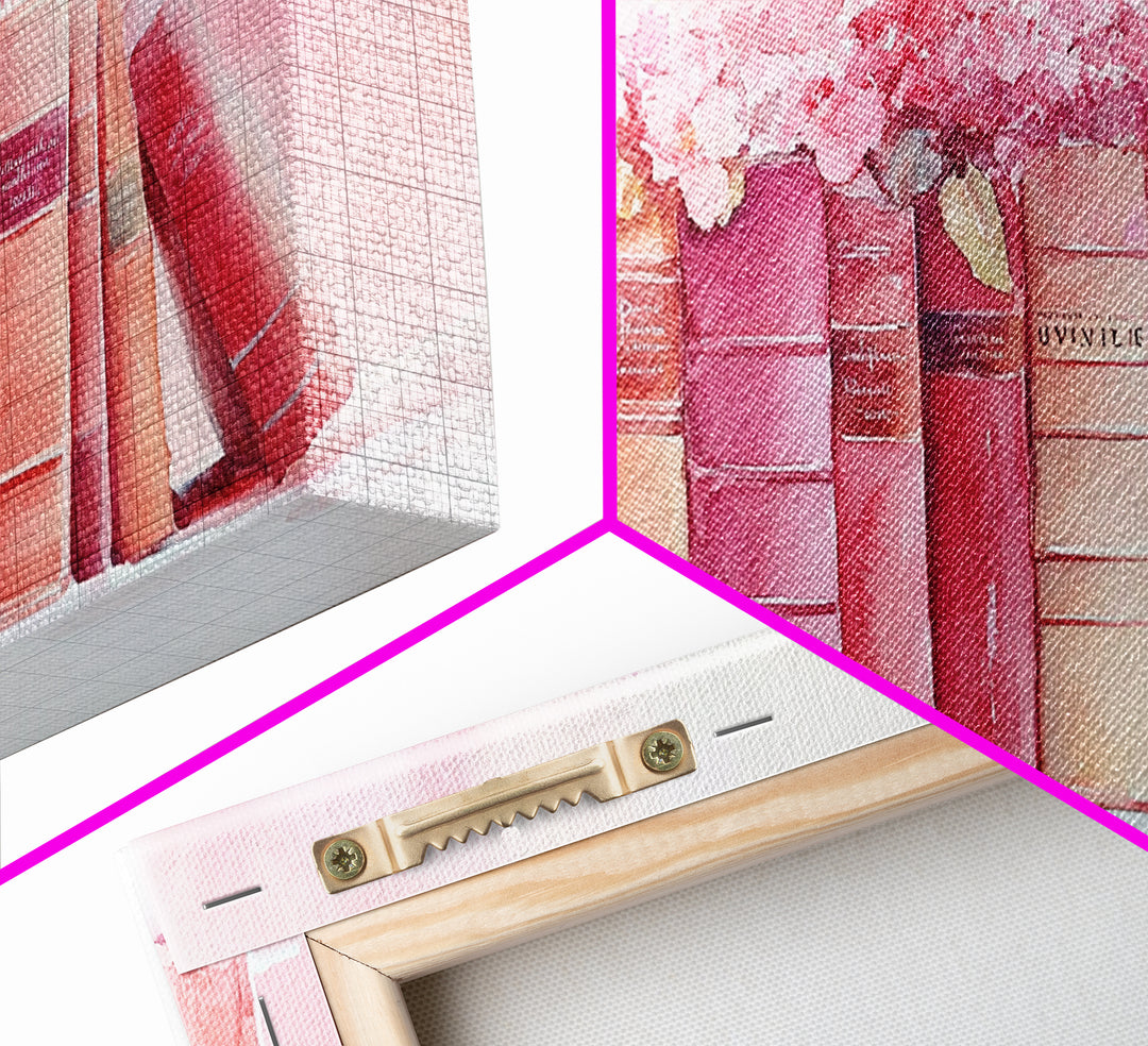 Vintage Book Stack Canvas Print | Botanical Pastel Wall Art | Cottagecore Library Decor | Feminine Reading Room Artwork | Gift Idea for Her