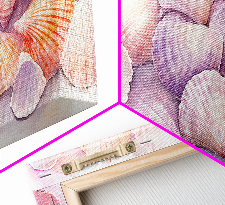Coastal Seashell Canvas Print, Nautical Wall Art, Coastal Decor, Rustic Beach Art, Light Pink Shell Painting, Coastal Landscape Art Gift