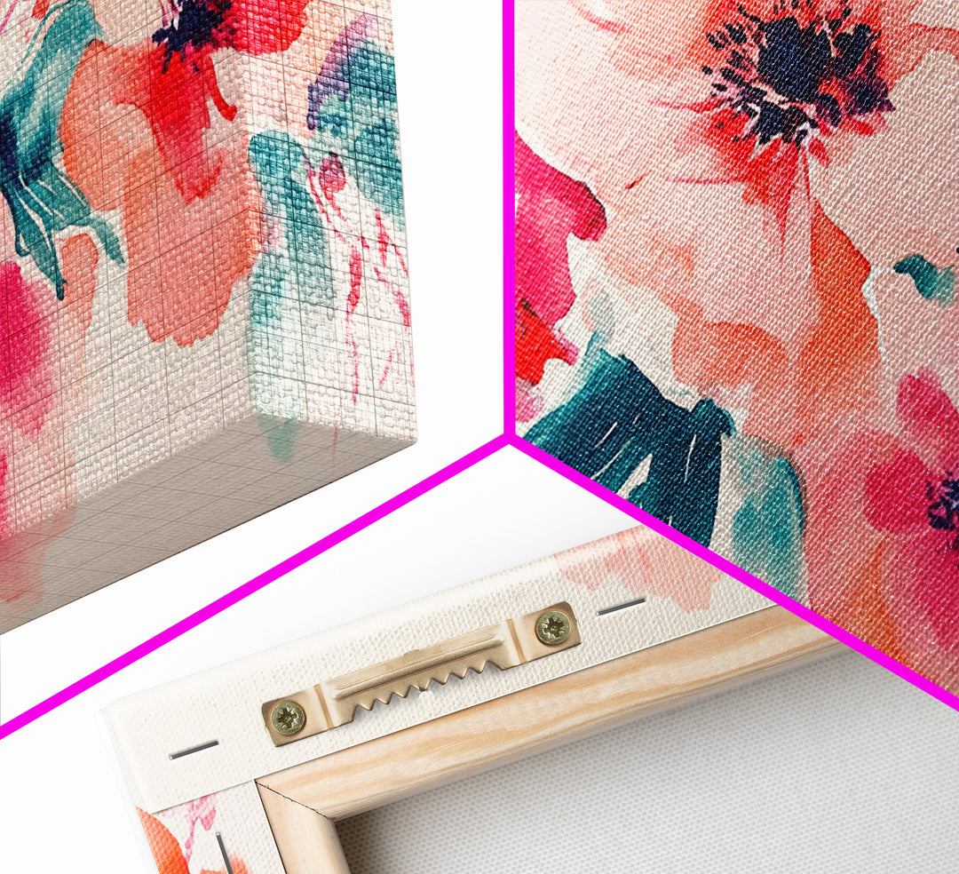 Bright Wildflower Canvas Print | Pink Orange Botanical Art | Nature Inspired Wall Decor | Living Room Framed Artwork | Unique Gift Idea