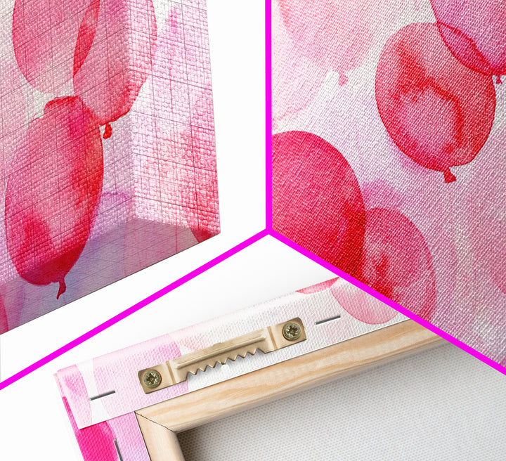 Pink Balloon Canvas Print - Light Pink Wall Art Boho Birthday Celebration Art Minimalist Decor Living Room Horizontal Art