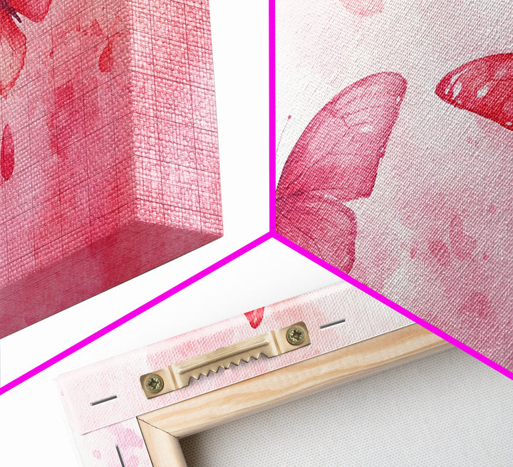 Pink Butterflies Canvas Print, Whimsical Art, Light Pink Wall Art, Feminine and Romantic Decor, Bedroom or Living Room Gift Idea