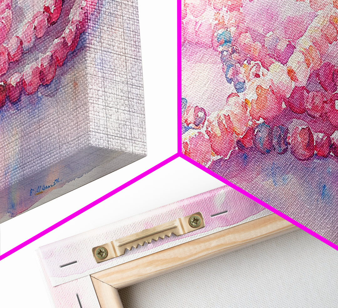 Pink Beaded Necklace Canvas Print | Romantic Jewelry Wall Art | Feminine Framed Canvas Print | Gift Idea for Her | Light Pink Decor
