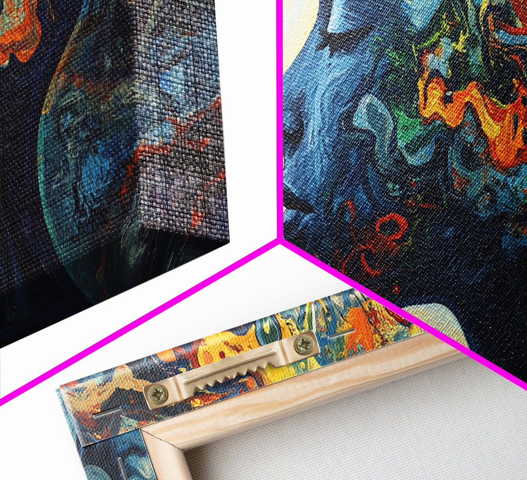 Abstract Woman Mind Framed Canvas Print - Artistic Brain Art Therapy Decor - Blue and Green Geometric Wall Art Minimalist Style