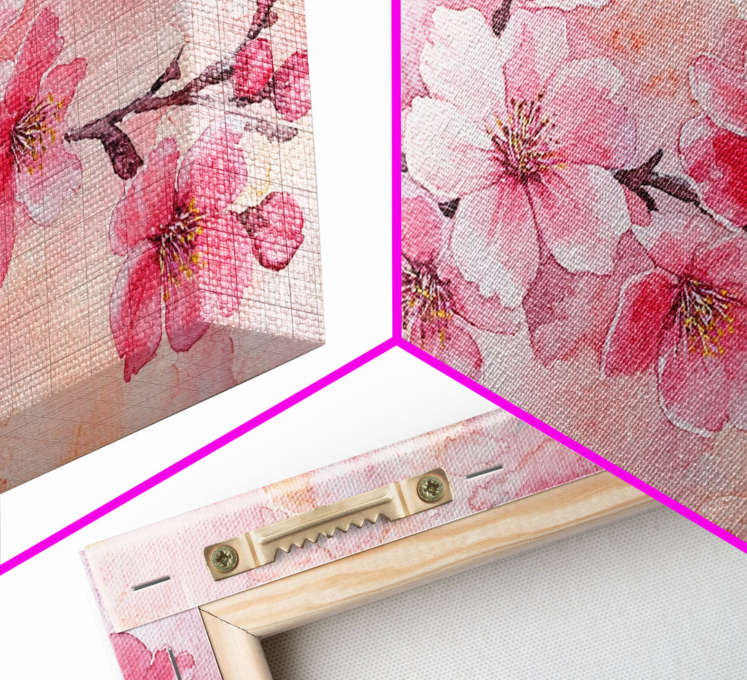 Cherry Blossom Branch Canvas Print | Cherry Blossom Painting, Light Pink Wall Art, Nature-Inspired Decor, Botanical Prints, Bedroom Art